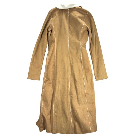Vintage 90s/Y2K PSJ USA L.A. Tan Duster Coat Sherpa Interior Pipelined Trim M - Picture 5 of 7